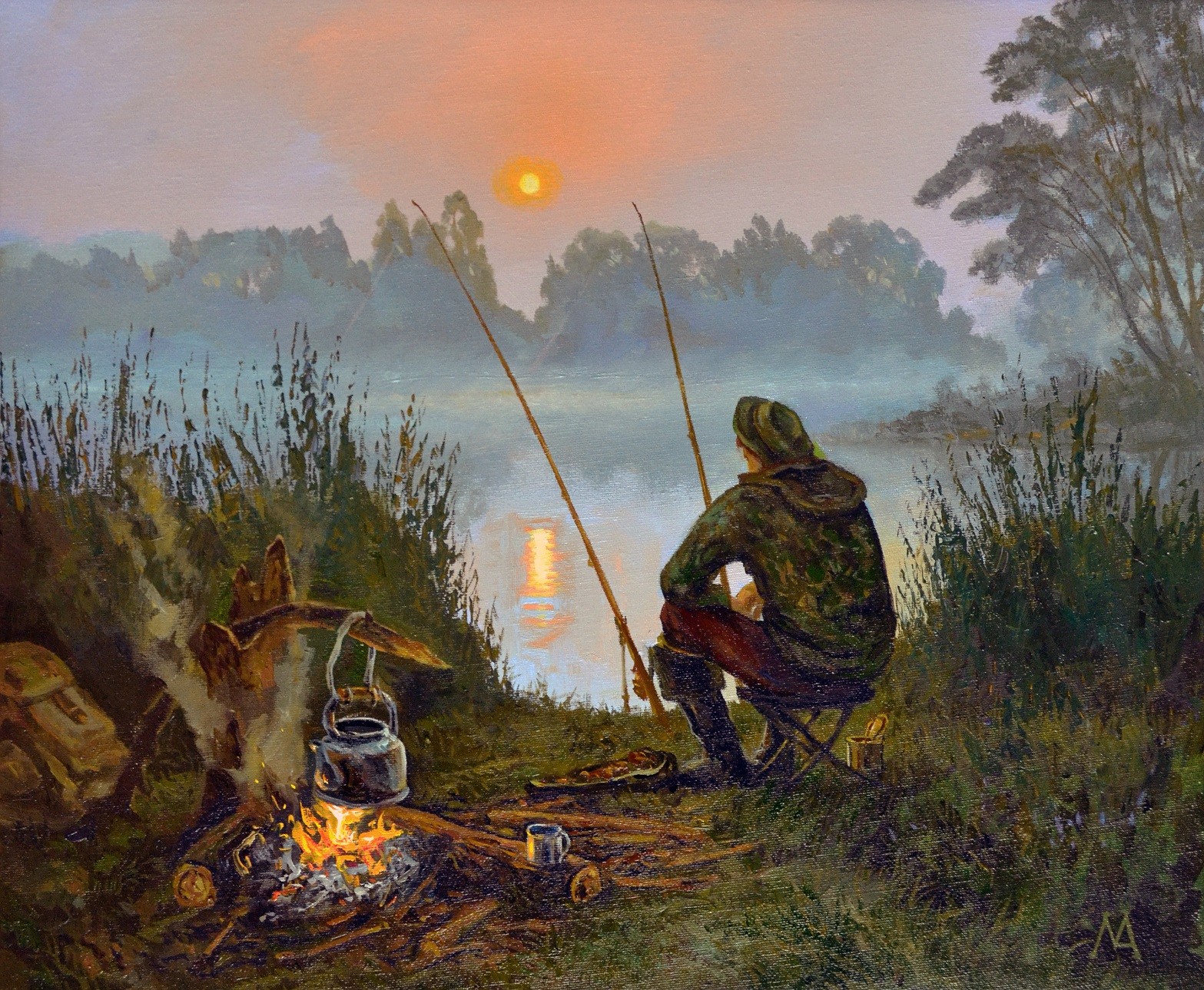 Пейзаж с рыбаком