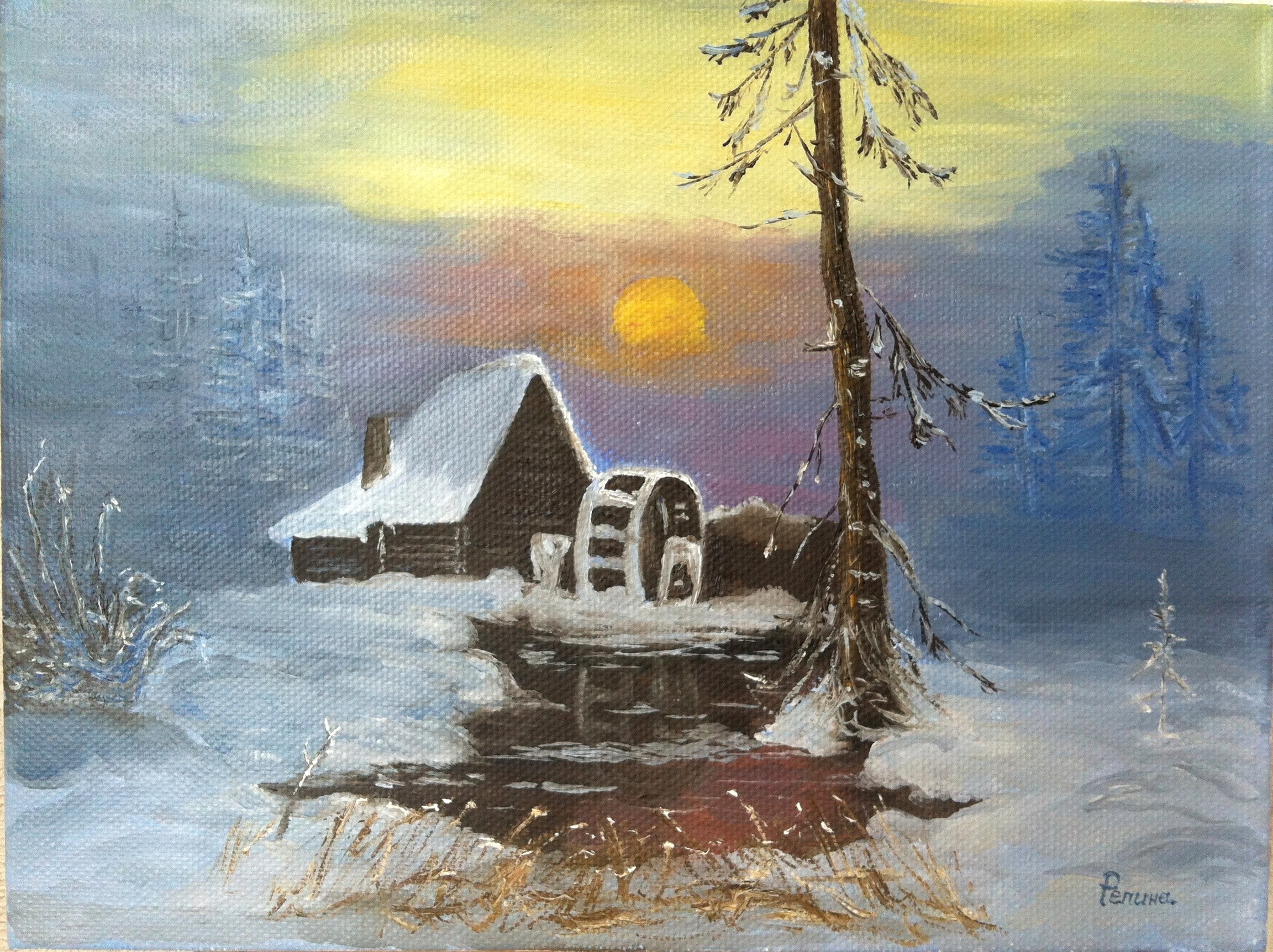 Водяная мельница зимой