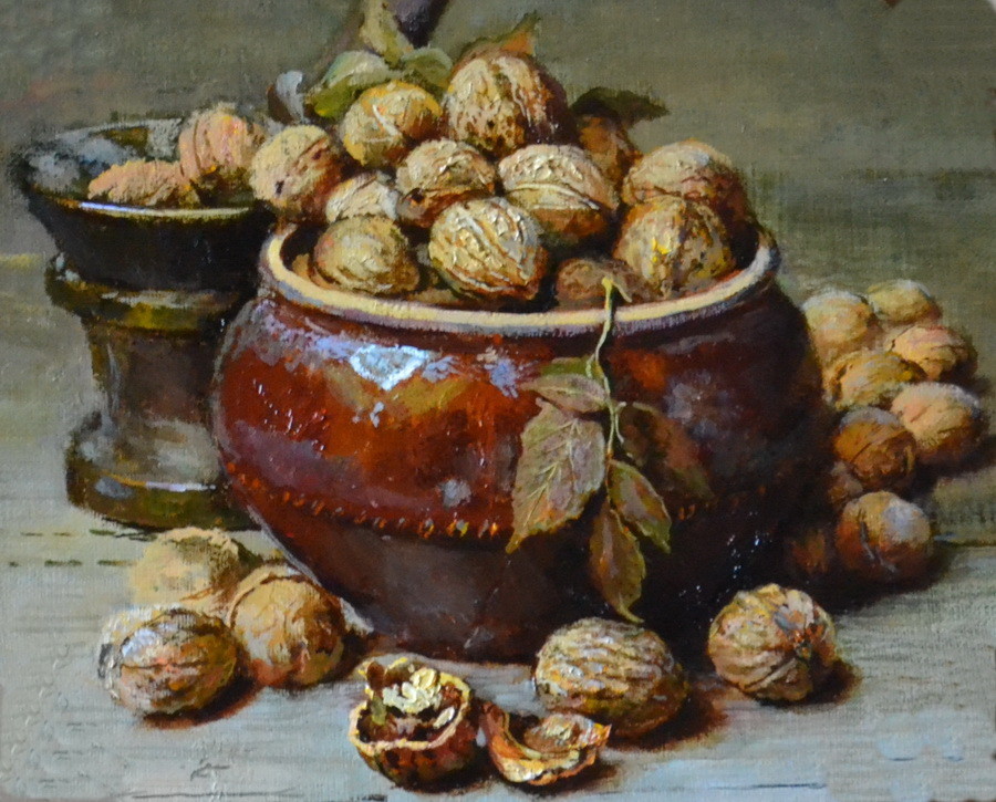 Walnuts (oil, canvas) Yury Nikolaev (Russain, 1964 ) Still life